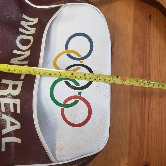 Vintage 1976 Montreal Olympics Athlete Shoulder Bag Retro Tote Faux Leather 70s - Picture 9 of 13